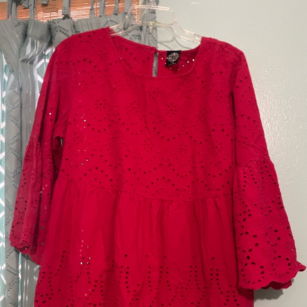 Red Eyelet Lace Blouse